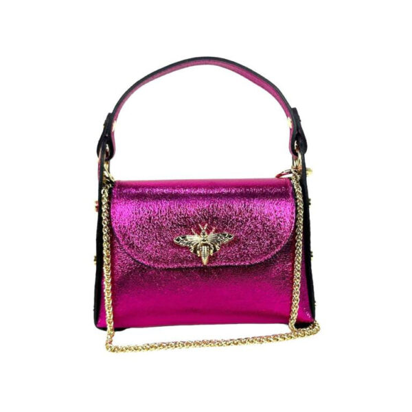 Bolso Compacto de Piel Metalizado Mujer con Tachuelas y Diseño de Abeja