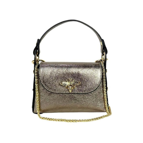 Bolso Compacto de Piel Metalizado Mujer con Tachuelas y Diseño de Abeja