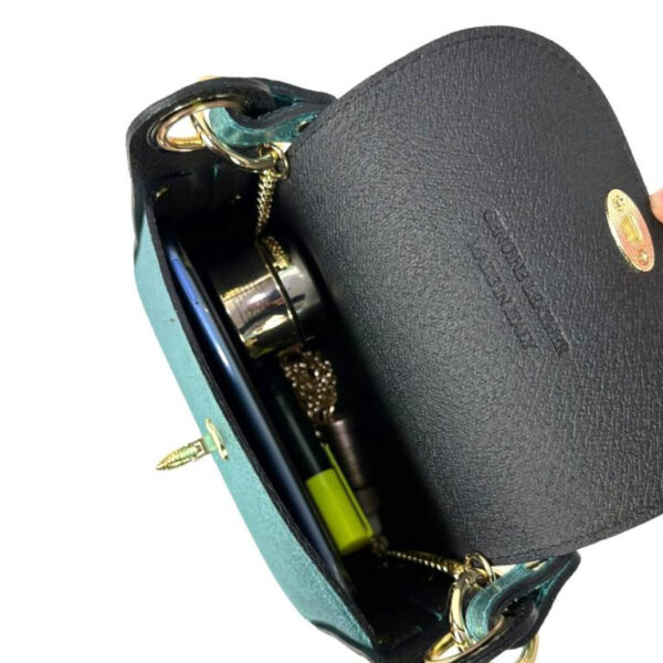 Bolso Compacto de Piel Metalizado Mujer con Tachuelas y Diseño de Abeja