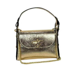 Bolso Compacto de Piel Metalizado Mujer con Tachuelas y Diseño de Abeja