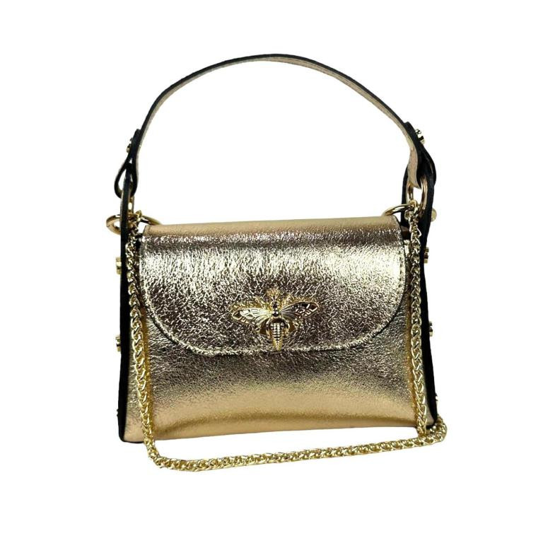 Bolso Compacto de Piel Metalizado Mujer con Tachuelas y Diseño de Abeja