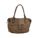 Amplio Bolso Vintage Mujer de Piel Lavado con Bolsillos Frontales