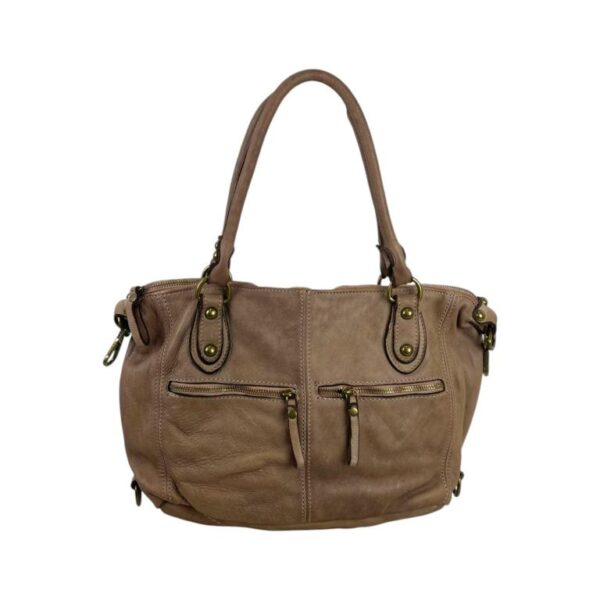 Amplio Bolso Vintage Mujer de Piel Lavado con Bolsillos Frontales - Imagen 5