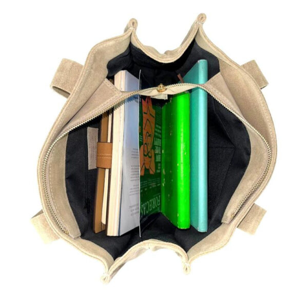 Bolso Shopper Piel de Serraje para Mujer con Bolsitos Interiores y Cremallera