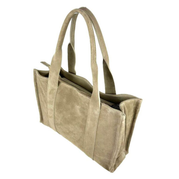 Bolso Shopper Piel de Serraje para Mujer con Bolsitos Interiores y Cremallera
