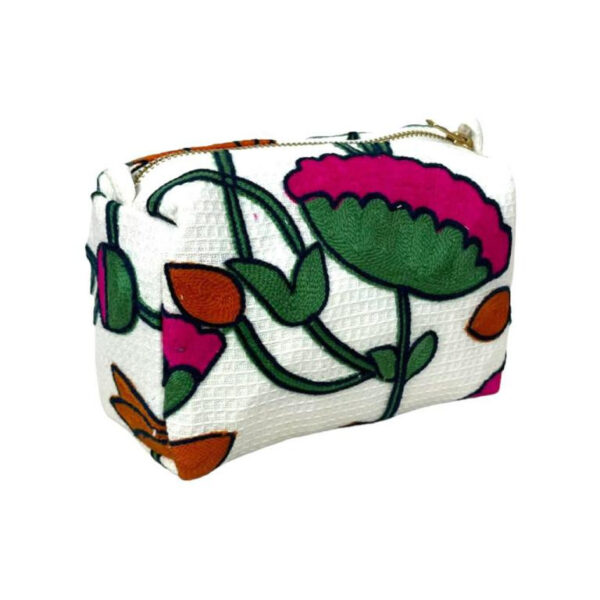 Neceser Artesanal Compacto de Algodón Bordado a Mano para Mujer