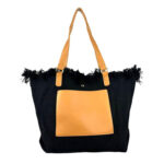 Amplio Bolso Shopper Sintético de Mujer con Compartimento Frontal y Asas de Piel