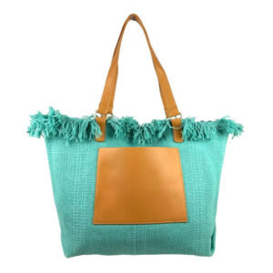 Amplio Bolso Shopper Sintético de Mujer con Compartimento Frontal y Asas de Piel