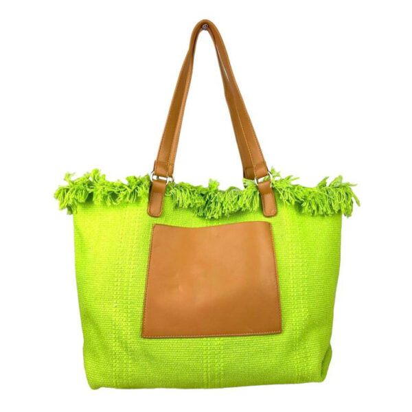 Amplio Bolso Shopper Sintético de Mujer con Compartimento Frontal y Asas de Piel