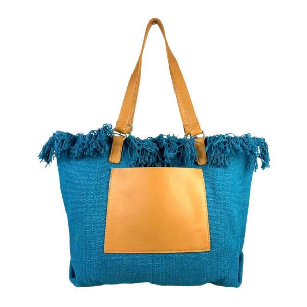 Amplio Bolso Shopper Sintético de Mujer con Compartimento Frontal y Asas de Piel