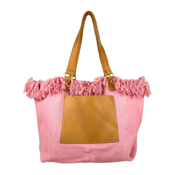 Amplio Bolso Shopper Sintético de Mujer con Compartimento Frontal y Asas de Piel