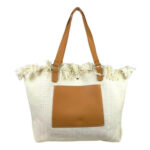 Amplio Bolso Shopper Sintético de Mujer con Compartimento Frontal y Asas de Piel