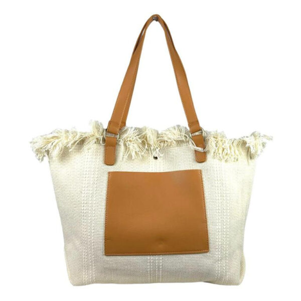 Amplio Bolso Shopper Sintético de Mujer con Compartimento Frontal y Asas de Piel