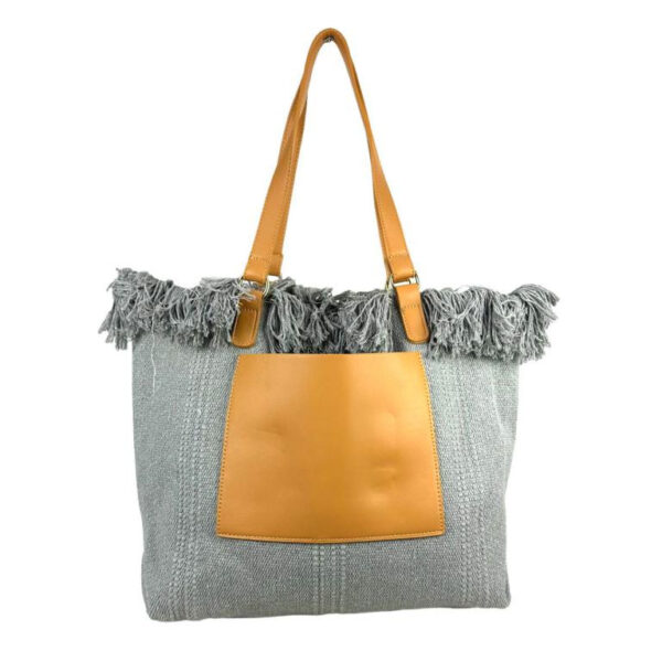 Amplio Bolso Shopper Sintético de Mujer con Compartimento Frontal y Asas de Piel