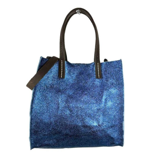 Bolsito Compacto tipo Shopper de Piel con Efecto Brillante y Neceser Interior