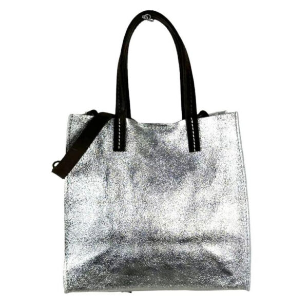 Bolsito Compacto tipo Shopper de Piel con Efecto Brillante y Neceser Interior