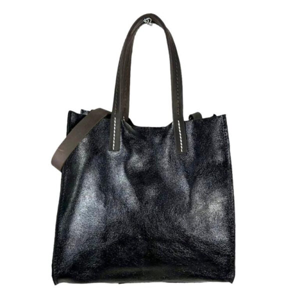 Bolsito Compacto tipo Shopper de Piel con Efecto Brillante y Neceser Interior