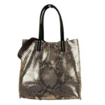 Bolsito Compacto tipo Shopper de Piel con Efecto Brillante y Neceser Interior