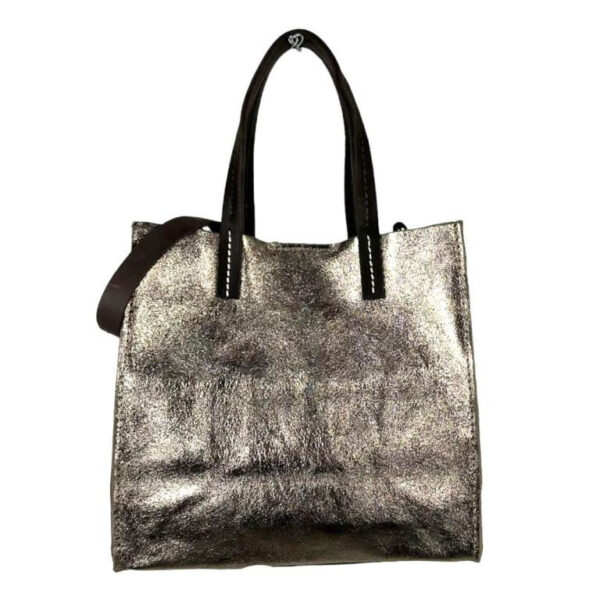 Bolsito Compacto tipo Shopper de Piel con Efecto Brillante y Neceser Interior