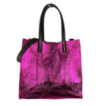 Bolsito Compacto tipo Shopper de Piel con Efecto Brillante y Neceser Interior
