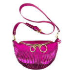 Riñonera de Piel Italiana para Mujer con Efecto Brillante y Flecos Decorativos