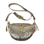 Riñonera de Piel Italiana para Mujer con Efecto Brillante y Flecos Decorativos