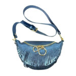 Riñonera de Piel Italiana para Mujer con Efecto Brillante y Flecos Decorativos