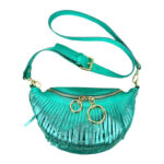 Riñonera de Piel Italiana para Mujer con Efecto Brillante y Flecos Decorativos