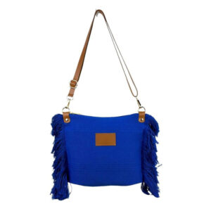 Bolso Bandolera de Algodón con Asas de Piel y Flecos Laterales para Mujer