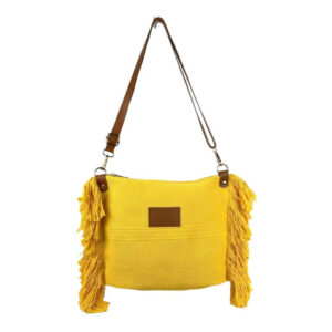 Bolso Bandolera de Algodón con Asas de Piel y Flecos Laterales para Mujer