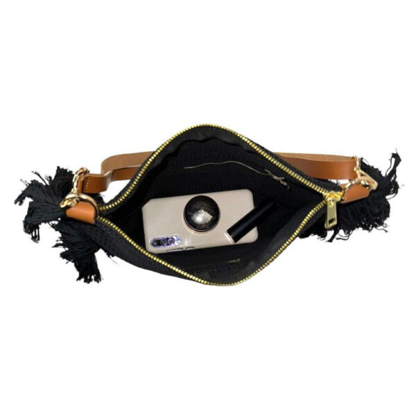 Bolso Bandolera de Algodón con Asas de Piel y Flecos Laterales para Mujer