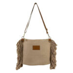Bolso Bandolera de Algodón con Asas de Piel y Flecos Laterales para Mujer