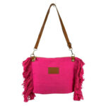 Bolso Bandolera de Algodón con Asas de Piel y Flecos Laterales para Mujer