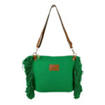 Bolso Bandolera de Algodón con Asas de Piel y Flecos Laterales para Mujer