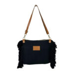 Bolso Bandolera de Algodón con Asas de Piel y Flecos Laterales para Mujer