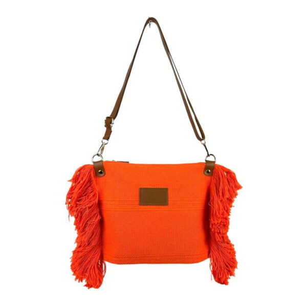 Bolso Bandolera de Algodón con Asas de Piel y Flecos Laterales para Mujer