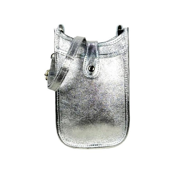 Mini Bolso Metalizado de Piel para Mujer con Compartimento Frontal