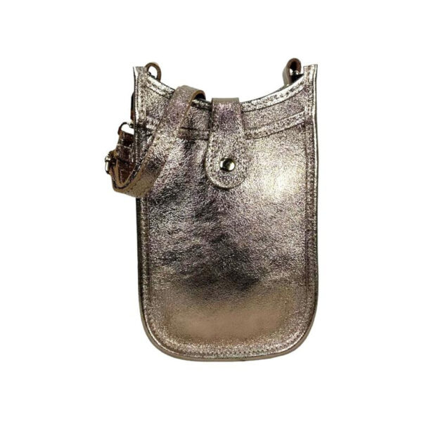 Mini Bolso Metalizado de Piel para Mujer con Compartimento Frontal