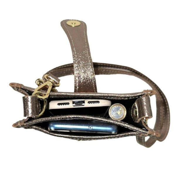 Mini Bolso Metalizado de Piel para Mujer con Compartimento Frontal