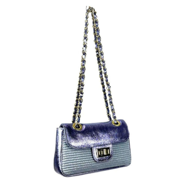 Bolso Bandolera de Rafia y Piel Metalizada con Asas Largas Ajustables Mujer