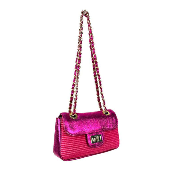 Bolso Bandolera de Rafia y Piel Metalizada con Asas Largas Ajustables Mujer