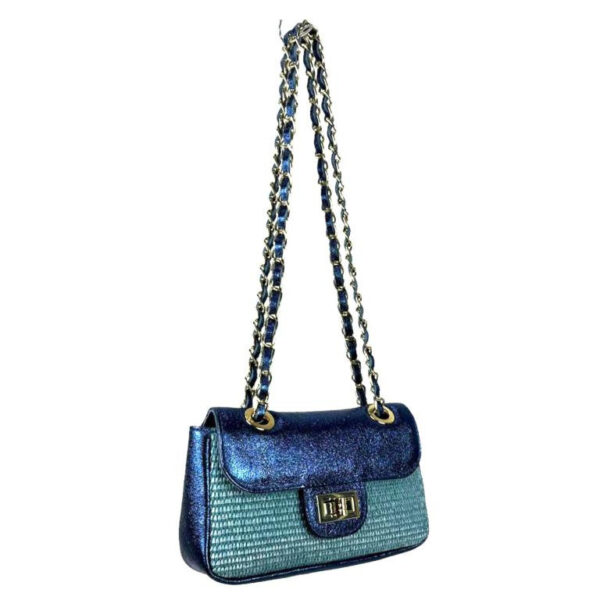 Bolso Bandolera de Rafia y Piel Metalizada con Asas Largas Ajustables Mujer