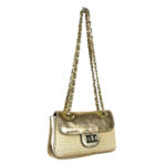 Bolso Bandolera de Rafia y Piel Metalizada con Asas Largas Ajustables Mujer