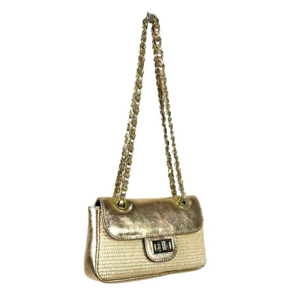 Bolso Bandolera de Rafia y Piel Metalizada con Asas Largas Ajustables Mujer