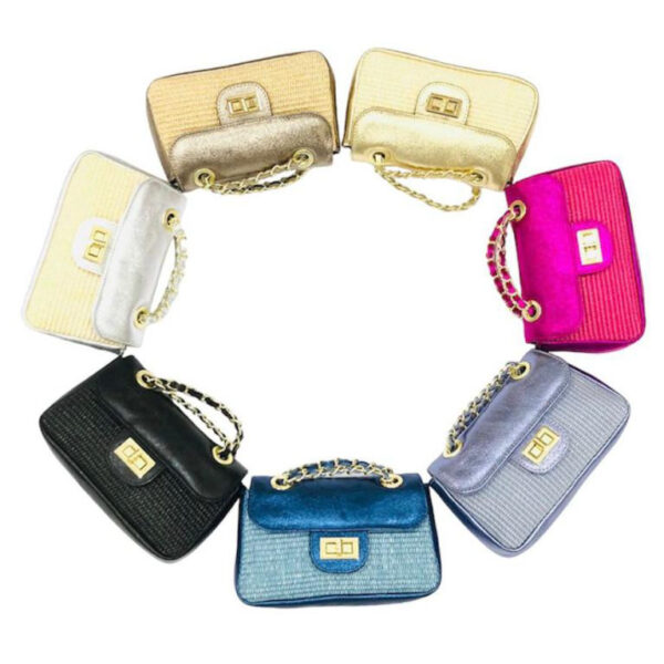 Bolso Bandolera de Rafia y Piel Metalizada con Asas Largas Ajustables Mujer