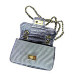 Bolso Bandolera de Rafia y Piel Metalizada con Asas Largas Ajustables Mujer