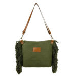 Bolso Bandolera de Algodón con Asas de Piel y Flecos Laterales para Mujer