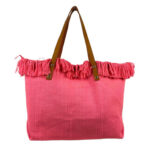 Bolso Shopper de tela algodón para Mujer con Asas Largas de Piel y Flecos