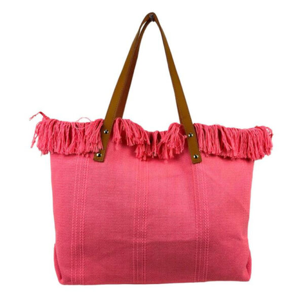Bolso Shopper de tela algodón para Mujer con Asas Largas de Piel y Flecos
