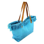 Bolso Shopper de tela algodón para Mujer con Asas Largas de Piel y Flecos